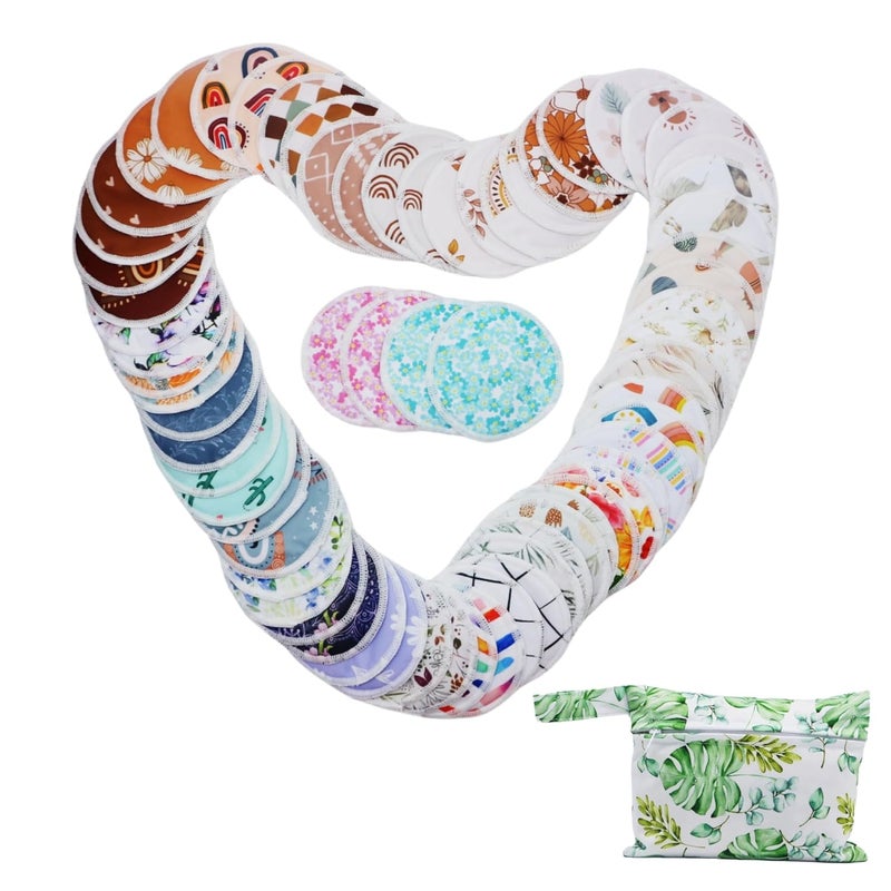 Asenappy 8 pcs(4 Pairs) Random Prints Breast Pads for Nursing Mothers, Reusable and Washable with 1 Bag(8 pcs randomprints with1 Bag) - Image 1